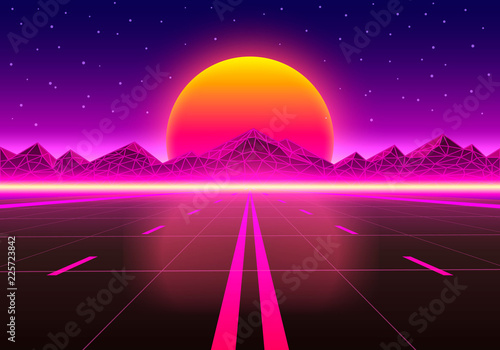 The road to infinity at sunset. Vector illustration