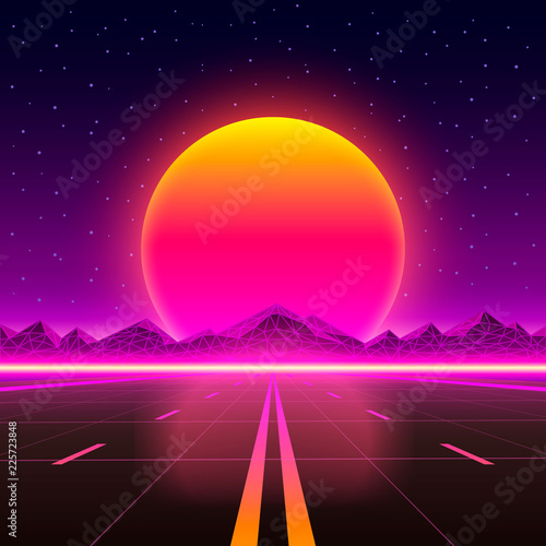 The road to infinity at sunset. Vector illustration