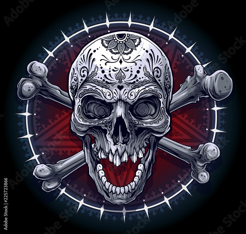 Obrazy Piraci  czaszka-z-piszczelami-w-kolorach-czarno-czerwonych