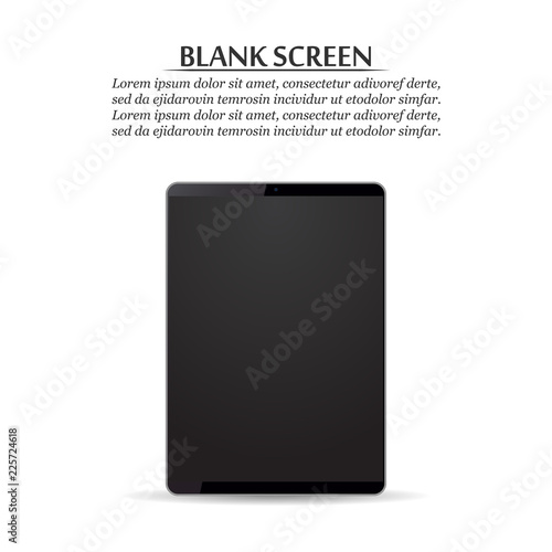 Blank screen. Black tablet on a white background