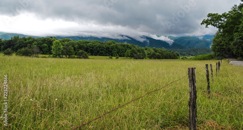 Spring In The Smoky Mountains. Spring thunderstorm in the Cades Cove Scenic Area of the Great Smoky Mountains National Park in Gatlinburg  Tennessee.