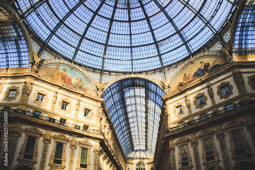 Gallery Vittorio Emanuele II, Milan, Italy.Gothic architecture. Steel and arches.