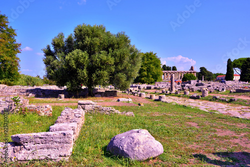 Paestum capaccio Italy The ancient ruins of remains of religious buildings of the ancient Greek domination photo