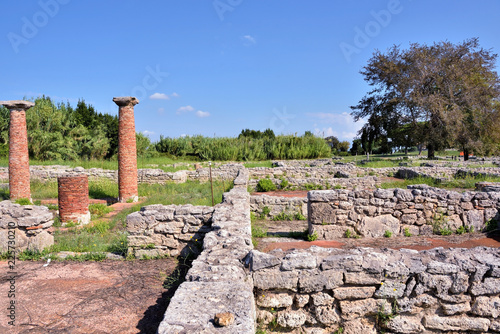 Paestum capaccio Italy The ancient ruins of remains of religious buildings of the ancient Greek domination photo