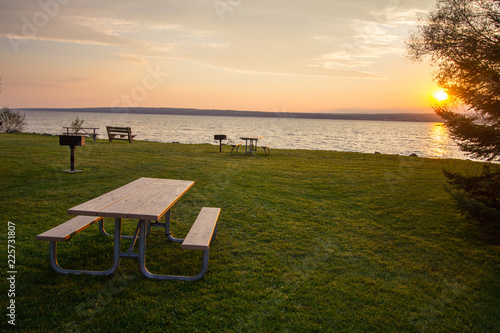 Scenic sunset Over Keweenaw Bay.  Scenic sunset over the Keweenaw Bay at Baraga State Park in the Upper Peninsula of Michigan.
