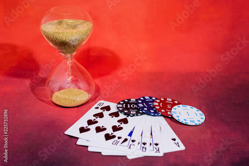 Casino abstract photo. Poker game on red background. photo