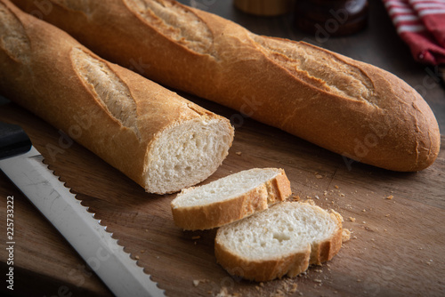 french baguette and bread knife
