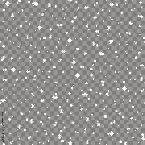 Seamless pattern with falling snow or snowflakes on transparent background. vector