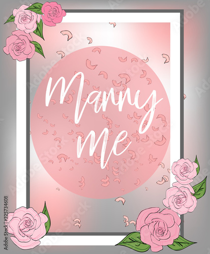 Wedding card with floral background and inscription. Elegance pattern with flowers. Abstract greeting card. Greeting card in grunge or retro style.