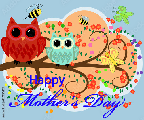 i love you mother day greeting card vector with owl graphic