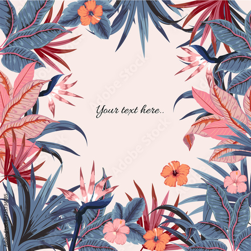 Set of  vector  beautiful artistic bright tropical with exotic forest