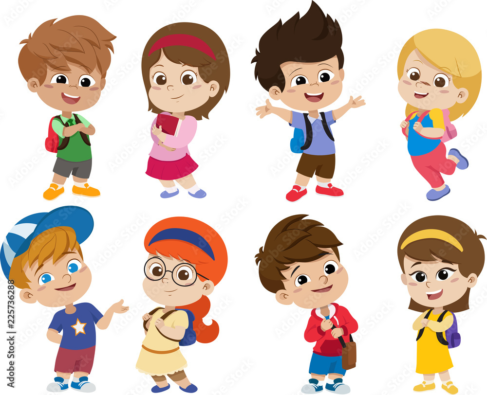 Back to school. Cute kids standing with different pose. Back to school. Cute kids standing with different pose.