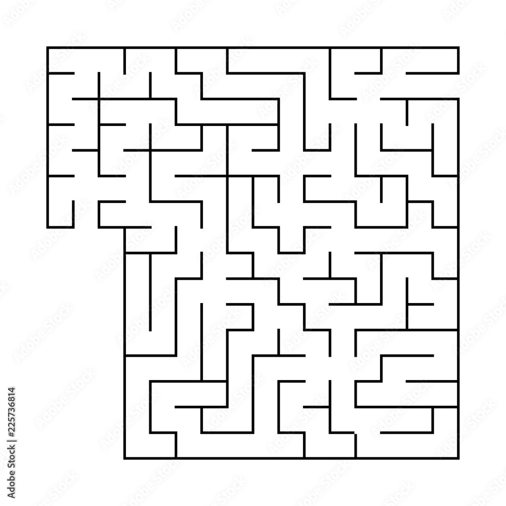 Abstract square maze with entrance and exit. An interesting and useful game for children. Simple flat vector illustration isolated on white background. With a place for your drawings. Abstract square maze with entrance and exit. An interesting and useful game for children. Simple flat vector illustration isolated on white background. With a place for your drawings.