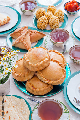 Traditional Tatar pastry - belesh, elesh, echpochmak, Chak-Chak, kystybyi, smetannik