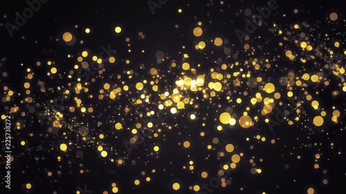 Lights gold bokeh background. Elegant golden abstract. Disco background with circles and stars. Christmas Animated background. Space background. Seamless loop.