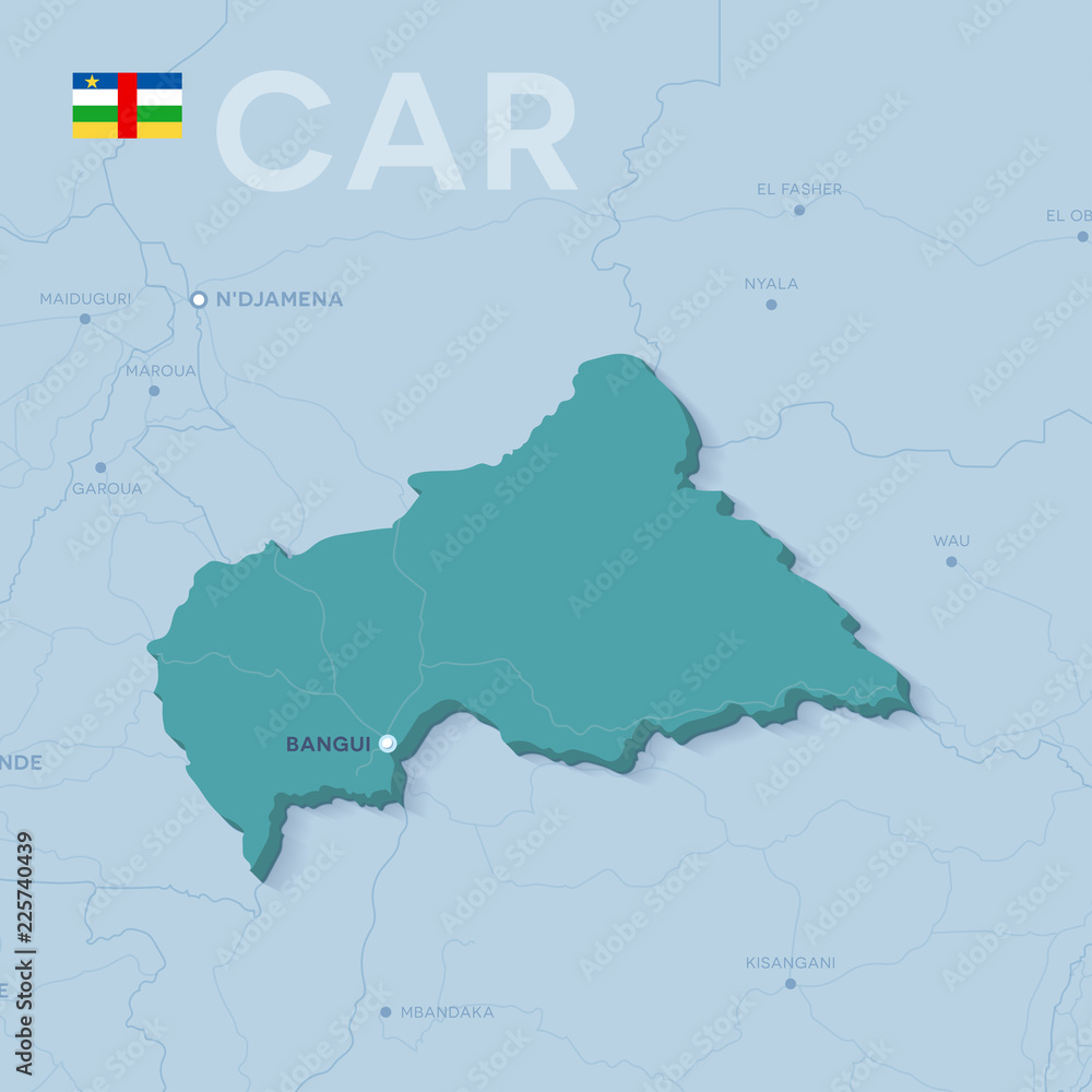 Verctor Map of cities and roads in Central African Republic.