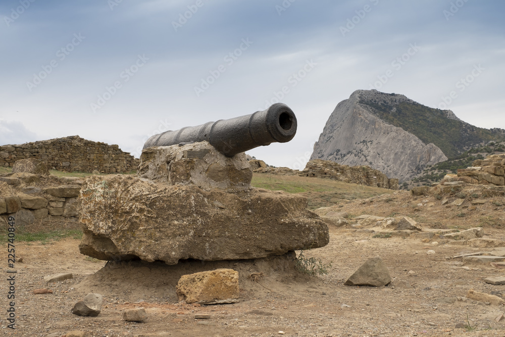sea cannon in the old Genoese fortress in Crimea