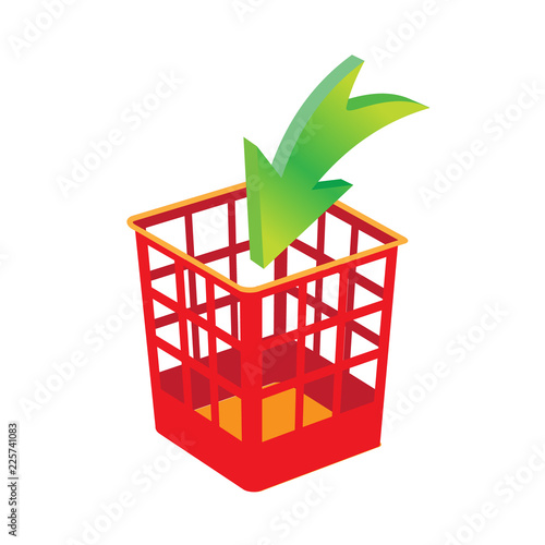 Plastic basket red, trash bins isolated. Motley garbage can, dustbin vector illustration