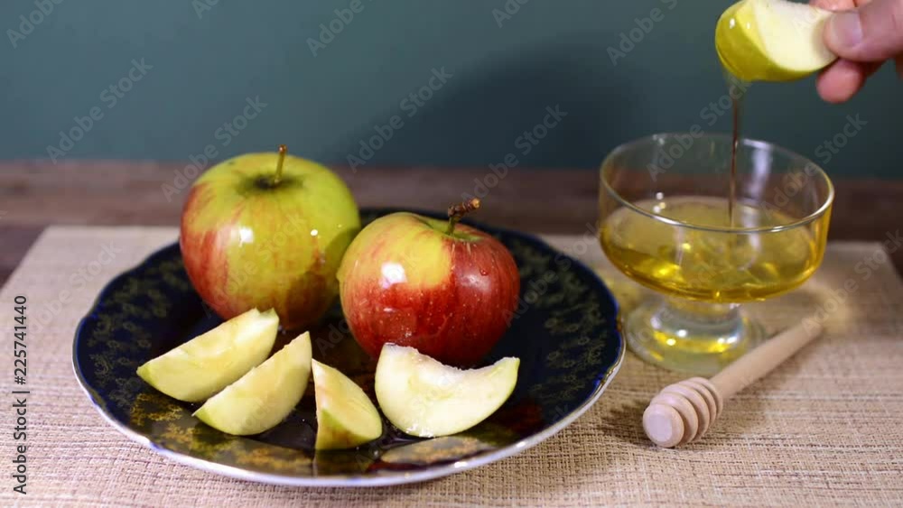 Apples are doused with honey Apples are doused with honey