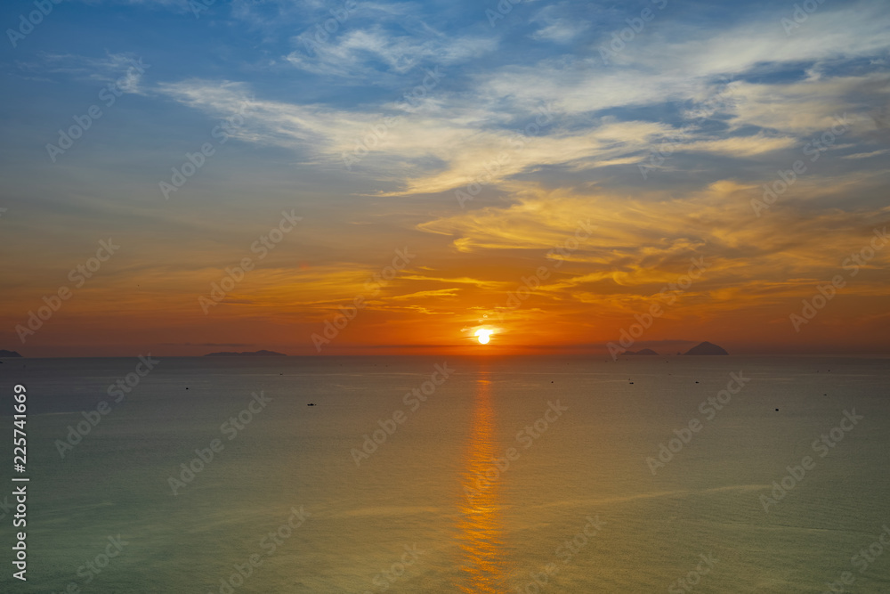 Sunrise on the sea of Nha Trang City, a City famous for International tourism tourism