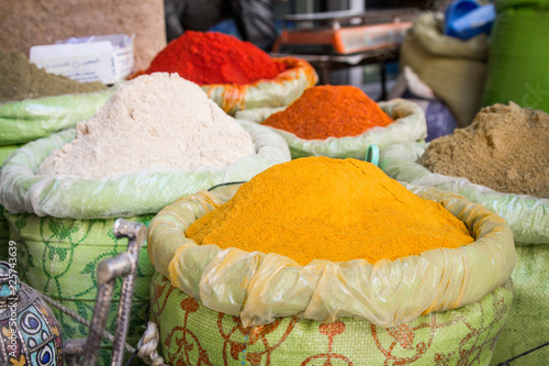 Traditional berber spice market in the marrakesh medina. Africa Morocco