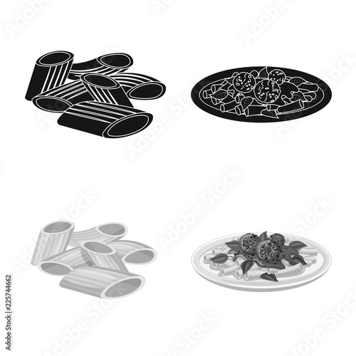 Vector illustration of pasta and carbohydrate sign. Collection of pasta and macaroni vector icon for stock.