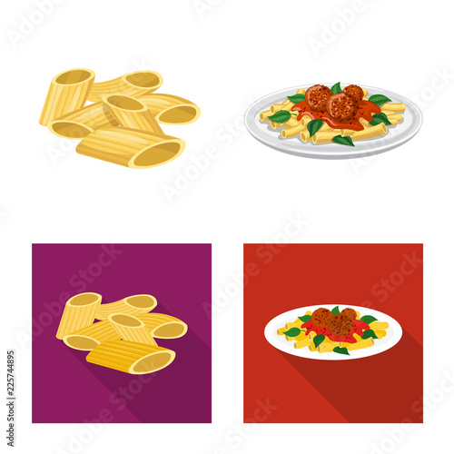 Vector design of pasta and carbohydrate logo. Set of pasta and macaroni vector icon for stock.