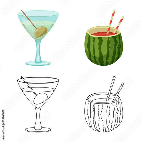 Vector illustration of drink and bar symbol. Collection of drink and party vector icon for stock.