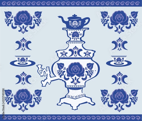 Vector russian gzhel samovar illustration