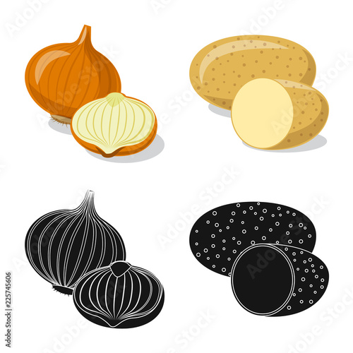 Vector design of vegetable and fruit symbol. Set of vegetable and vegetarian stock vector illustration.