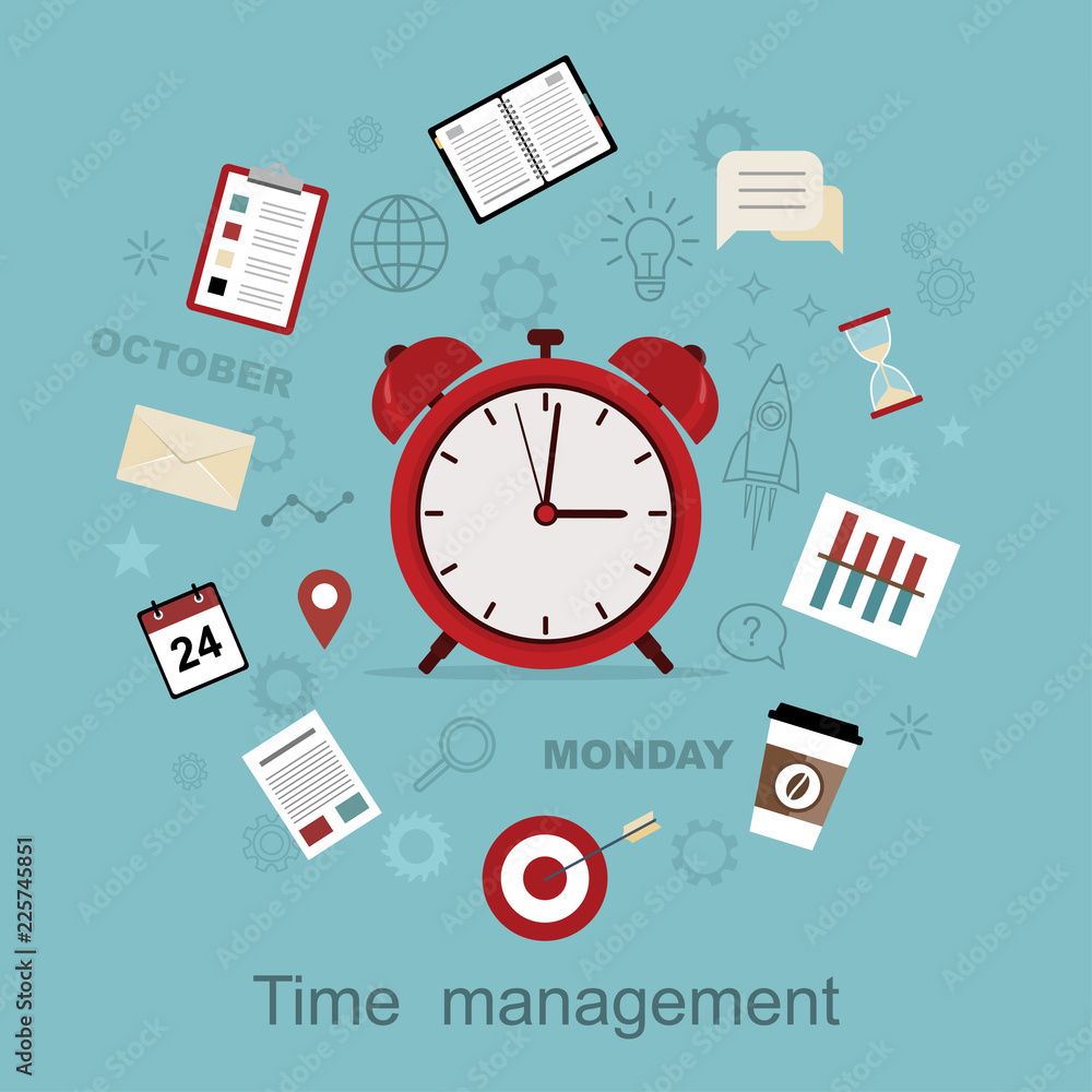 Time management concept planning, organization, working time. Vector illustration. Flat design. Time management concept planning, organization, working time. Vector illustration. Flat design.