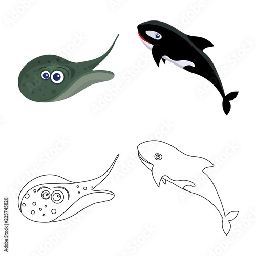 Vector design of sea and animal icon. Collection of sea and marine vector icon for stock.