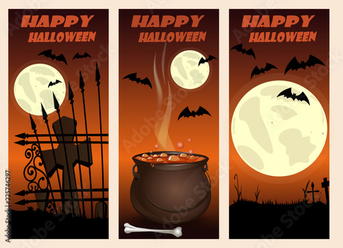 Halloween vertical banners set. Happy Halloween design. Vector illustration