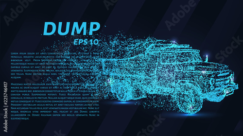 Particle dump truck. The dump truck consists of dots and circles. Vector illustration