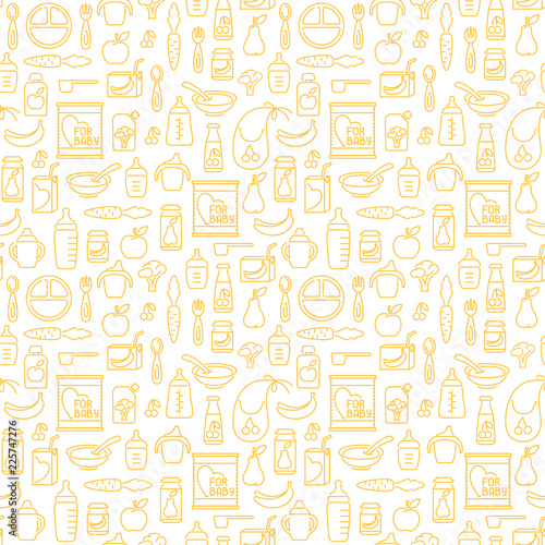 Baby food seamless pattern. Linear style vector illustration. Suitable for wallpaper, wrapping or textile