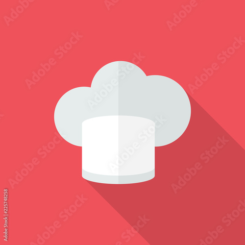 Chef hat flat icon isolated on red background. Simple cooking cap sign symbol in flat style. Vector illustration for web and mobile design.