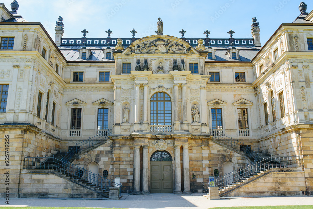 Dresden - 18 MAY 2017 - Baroque palace of Palaisteich in Grosser Garten park in Dresden, Germany.