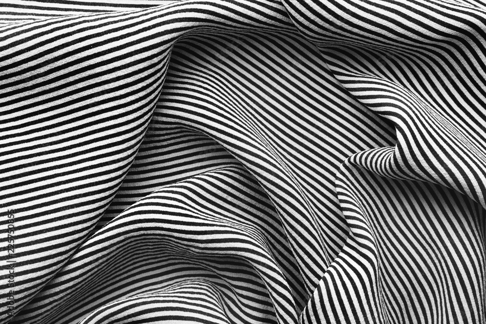 Silk fabric with black and white striped pattern Silk fabric with black and white striped pattern