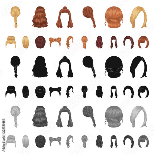 Female hairstyle cartoon icons in set collection for design. Stylish haircut vector symbol stock web illustration.