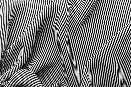 Silk fabric with black and white striped pattern
