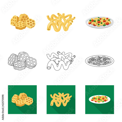 Isolated object of pasta and carbohydrate symbol. Collection of pasta and macaroni stock symbol for web.