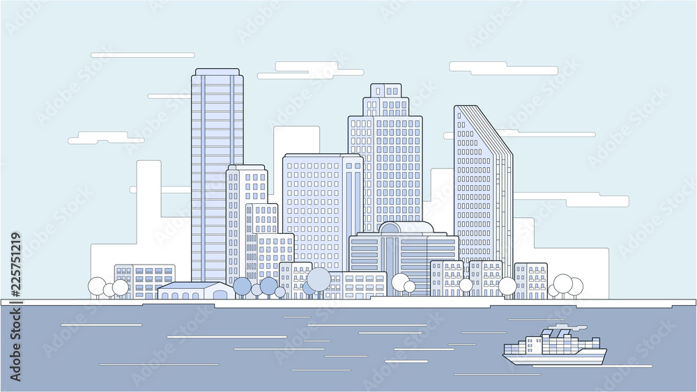 Vector illustration of waterfront city skyline Vector illustration of waterfront city skyline
