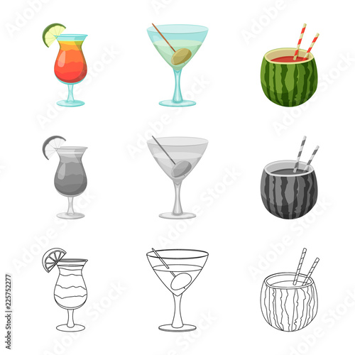 Vector illustration of drink and bar logo. Set of drink and party vector icon for stock.