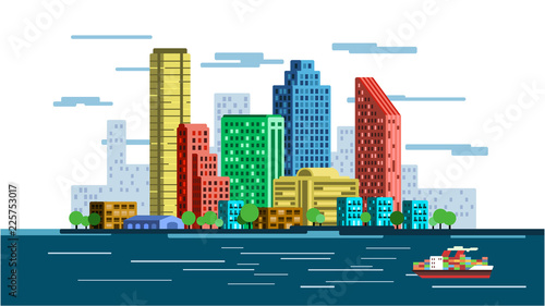 Vector illustration of waterfront city skyline