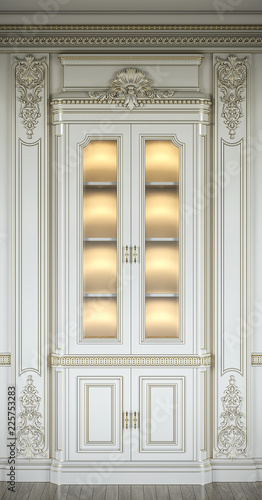 Showcase in a classic style with gilding and lighting. 3d rendering.