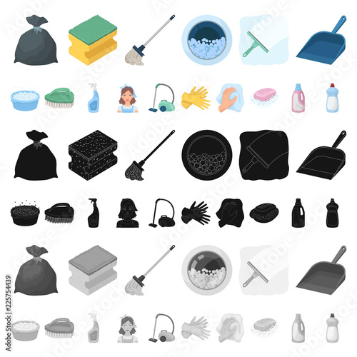 Cleaning and maid cartoon icons in set collection for design. Equipment for cleaning vector symbol stock web illustration.