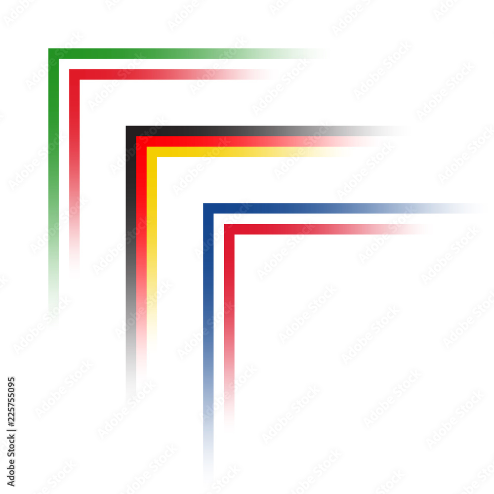 Fototapeta premium Vector simple corners in the look of Italian, German and French tricolors, Made in Italy, France and Germany isolated on white background