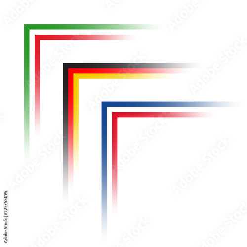 Vector simple corners in the look of Italian, German and French tricolors, Made in Italy, France and Germany isolated on white background