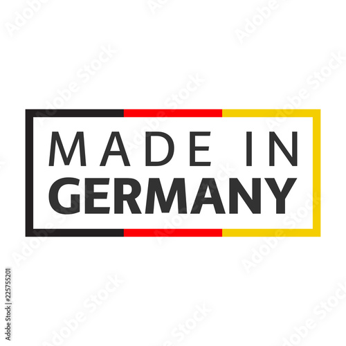 Quality mark Made in Germany, colored vector symbol with German tricolor isolated on white background