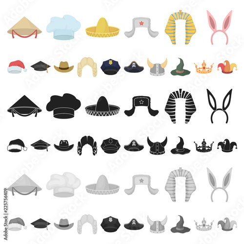 Different kinds of hats cartoon icons in set collection for design.Headdress vector symbol stock web illustration.